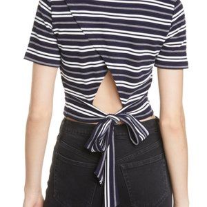 CLUB MONACO – Stripe Tie Back Crop Tee, navy/white